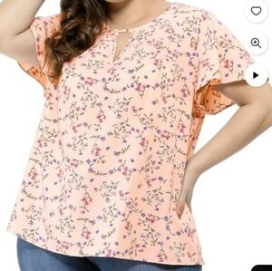 Agnes Orinda Pink Floral Short Sleeve Keyhole Blouse. NWOT